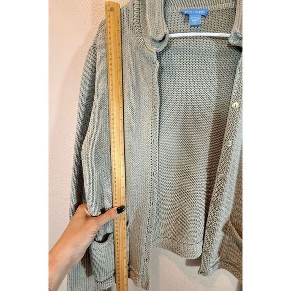 White + Warren Stone Gray Knitted Button Up Collared Cardigan Women's Size Small - Picture 5 of 8